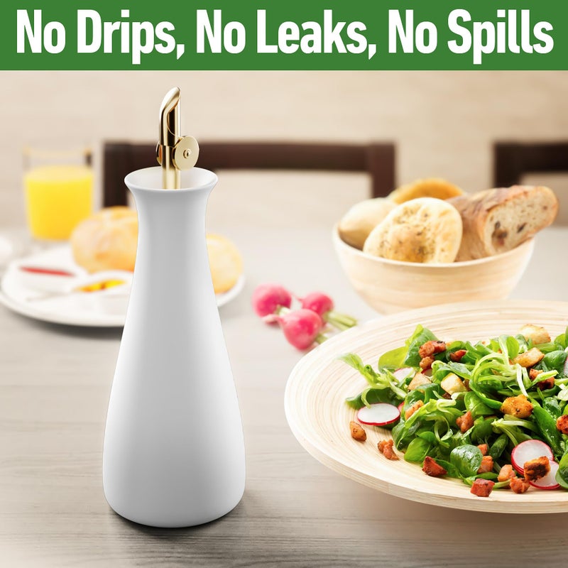 HB Design Co. Ceramic Olive Oil Dispenser with Self-Closing Gold Spout - 530 ML Capacity Matte White Ceramic Oil Dispenser for Kitchen - Leak Proof EVOO Dispensing Bottle - Stylish  Ergonomic  Durable  Easy Pour - Image 4